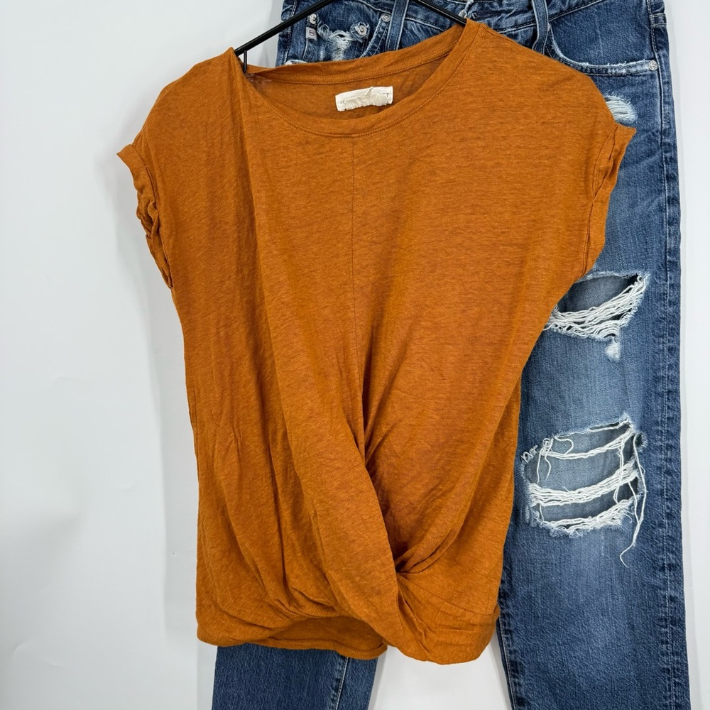 Lou & grey for loft 100% linen twist waist short roll sleeve T-shirt XS